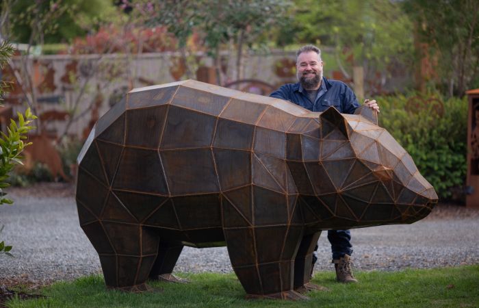 2022 INVITED FEATURE ARTIST: Gravelly Beach Metalworks, Waffles the Wombat (Ironwork)